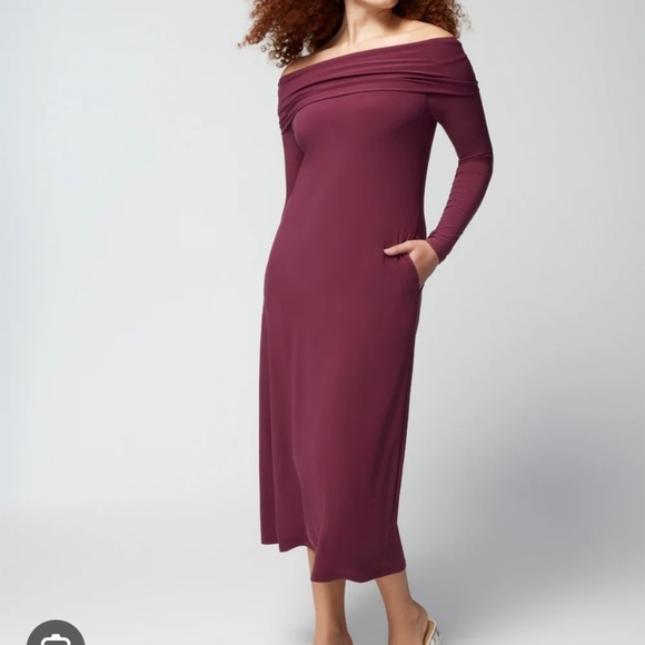 NWT Soma Matte Jersey Dress Midi Bra Dress Shelf Bra Off Shoulder Pockets Large - Picture 1 of 12
